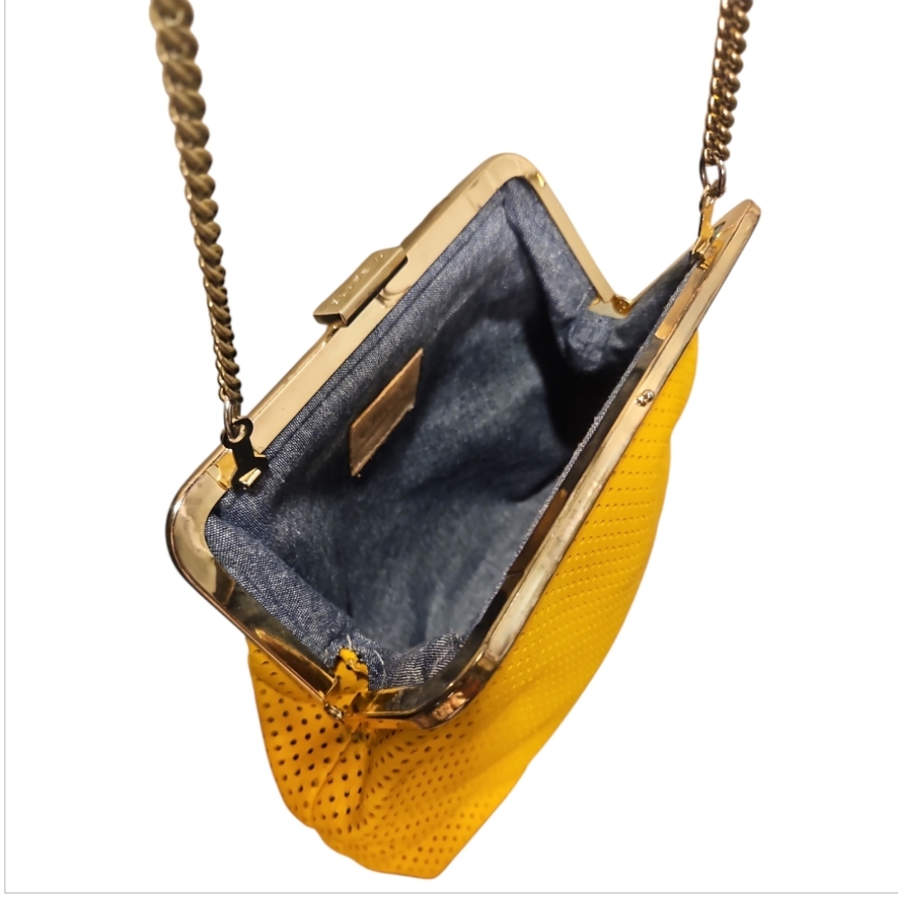 CLARE V | Yellow Perforated Leather Frame Bag Crossbody Shoulder Bag - Picture 8 of 8